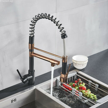 2023 Matte Black Rose Gold pull out with spray function spring kitchen mixer tap faucet Dual Outlets