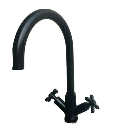 2023 Matte Black Cross 1/4 turn hot cold Solid stainless steel  goose neck Swivel Kitchen tap