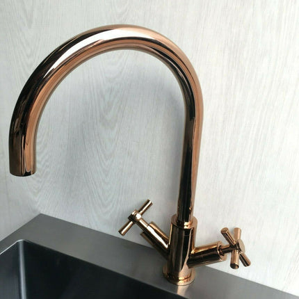 2023 Matte Black Cross 1/4 turn hot cold Solid stainless steel  goose neck Swivel Kitchen tap