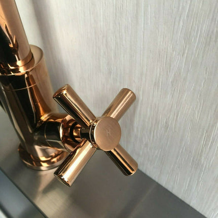 2023 Matte Black Cross 1/4 turn hot cold Solid stainless steel  goose neck Swivel Kitchen tap