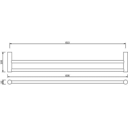 Double Towel Rail Grade 304 Stainless Steel 635mm