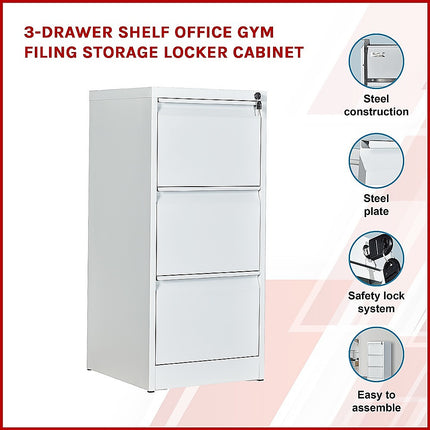 3-Drawer Shelf Office Gym Filing Storage Locker Cabinet