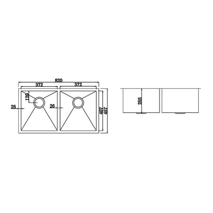 820x457mm Handmade Stainless Steel Undermount / Topmount Kitchen Laundry Sink with Waste