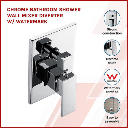 Chrome Bathroom Shower Wall Mixer Diverter w/ WaterMark