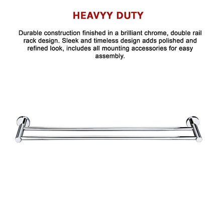 Double Classic Chrome Towel Bar Rail Bathroom