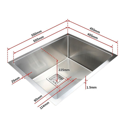 550x455mm Handmade 1.5mm Stainless Steel Undermount / Topmount Kitchen Sink with Square Waste