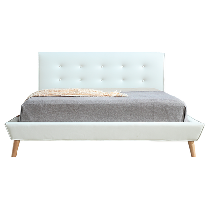 Queen PU Leather Deluxe Bed Frame White