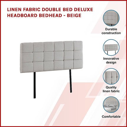 Linen Fabric Double Bed Deluxe Headboard Bedhead - Beige