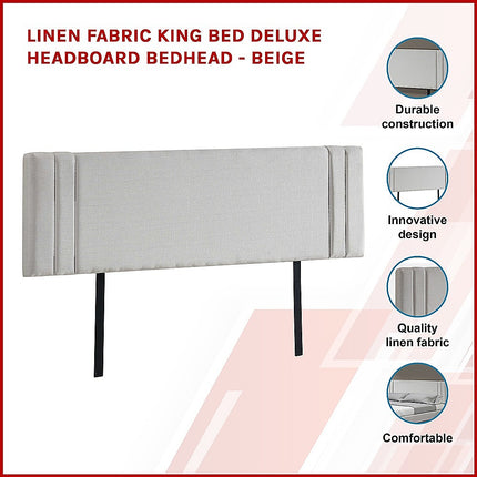 Linen Fabric King Bed Deluxe Headboard Bedhead - Beige