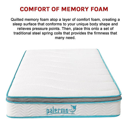 Palermo King Single 20cm Memory Foam and Innerspring Hybrid Mattress