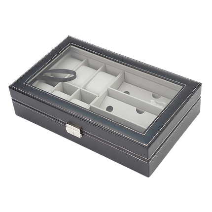 6+3 Grid Watch Sunglass Eyeglasses Display Box Case Storage Organizer PU Leather