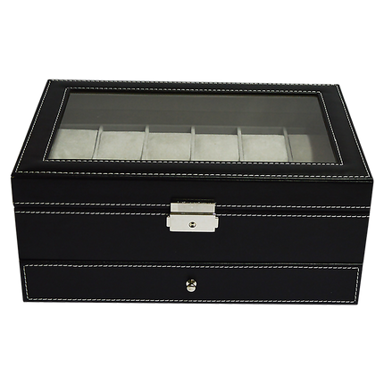 12 Grids Watch Display Case Leather jewellery Storage Box Organiser Lock Key