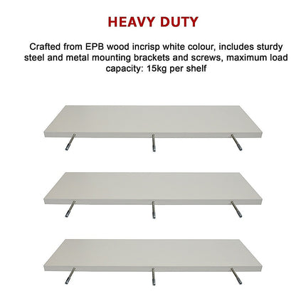 Floating Wall Shelf Wooden Shelves Wall Storage 80cm - White - Pack of 3