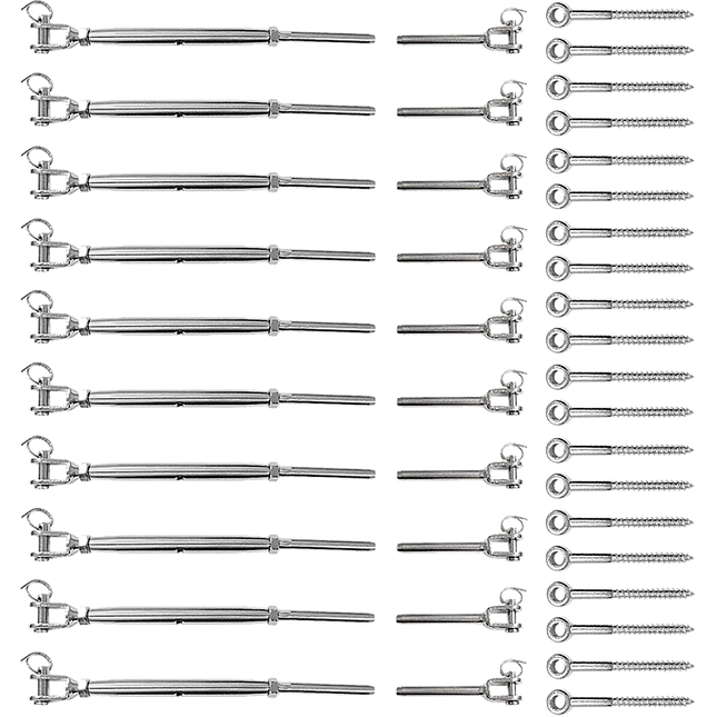 Stainless Steel Wire Rope DIY Balustrade Kit Jaw/Swage Fork Turnbuckle - 10 pack