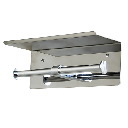 Stainless Steel Double Toilet Paper Holder Towel Roll Tissue Rack Storage Shelf