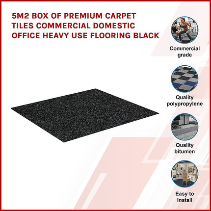 5m2 Box of Premium Carpet Tiles Commercial Domestic Office Heavy Use Flooring Black