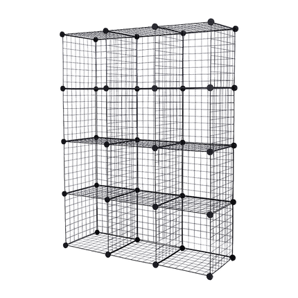 12 Cube Wire Grid Organiser Bookcase Storage Cabinet Wardrobe Closet Black
