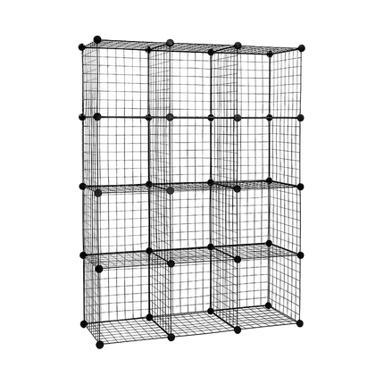 12 Cube Wire Grid Organiser Bookcase Storage Cabinet Wardrobe Closet Black