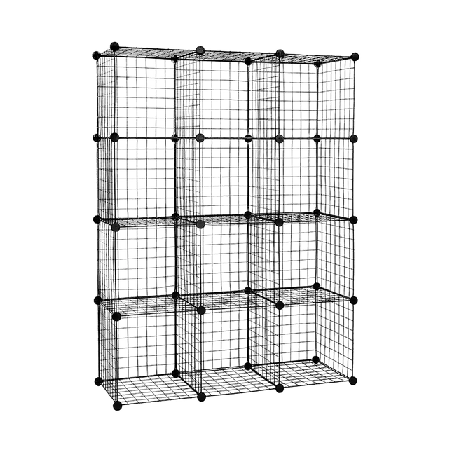 12 Cube Wire Grid Organiser Bookcase Storage Cabinet Wardrobe Closet Black