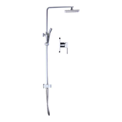 WELS 8" Rain Shower Head Set Square Dual Heads Faucet High Pressure With Mixer