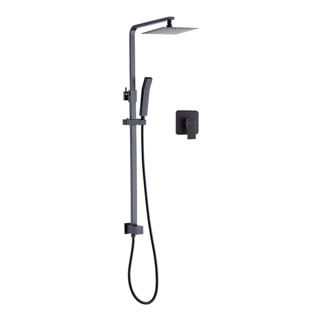 WELS 8" Rain Shower Head Set Square Dual Heads Faucet High Pressure With Mixer