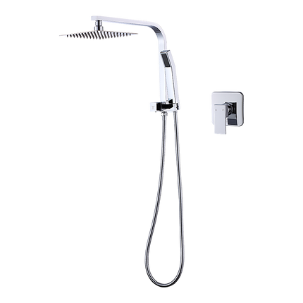 WELS 8" Rain Shower Head Set Square Dual Heads Faucet High Pressure With Mixer
