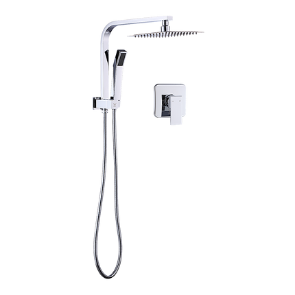 WELS 8" Rain Shower Head Set Square Dual Heads Faucet High Pressure With Mixer