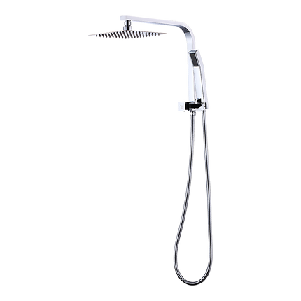 WELS 8" Rain Shower Head Set Square Dual Heads Faucet High Pressure Hand Held