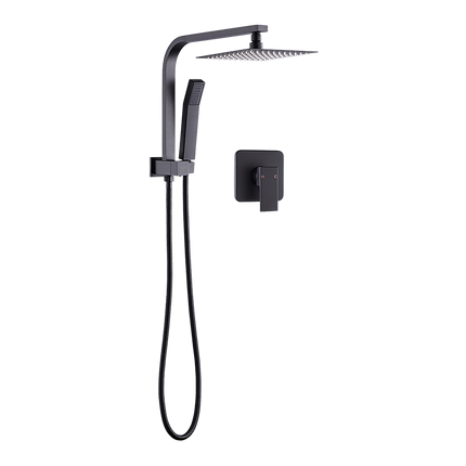 WELS 8" Rain Shower Head Set Square Dual Heads Faucet High Pressure With Mixer