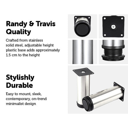 4x 12cm Adjustable Round Cupboard Table Sofa Bed Feet Furniture Leg