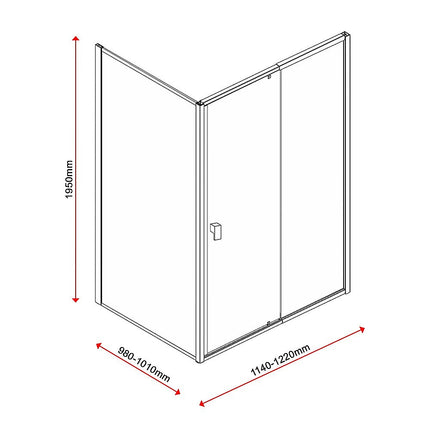 Semi Frameless Shower Screen (114~122)x 195cm & (98~101)x195cm Side AS/NZS Glass