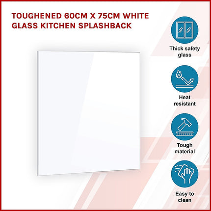 Toughened 60cm x 75cm White Glass Kitchen Splashback