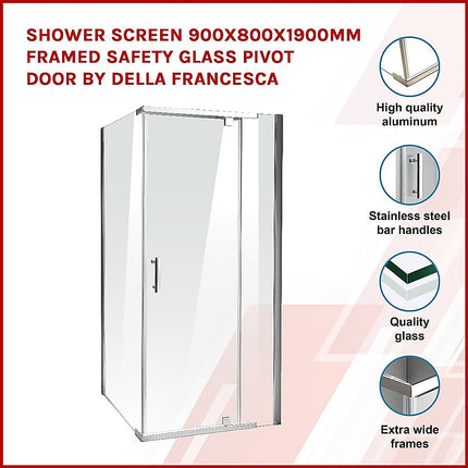 Shower Screen 900x800x1900mm Framed Safety Glass Pivot Door By Della Francesca