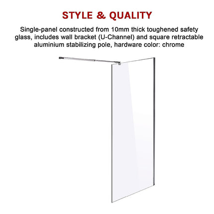 1200 x 2000mm Frameless 10mm Safety Glass Shower Screen