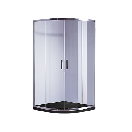 90 x 90cm Chrome Rounded Sliding 6mm Curved Shower Screen with Black Base