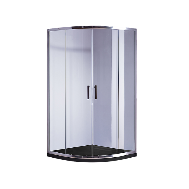 90 x 90cm Chrome Rounded Sliding 6mm Curved Shower Screen with Black Base