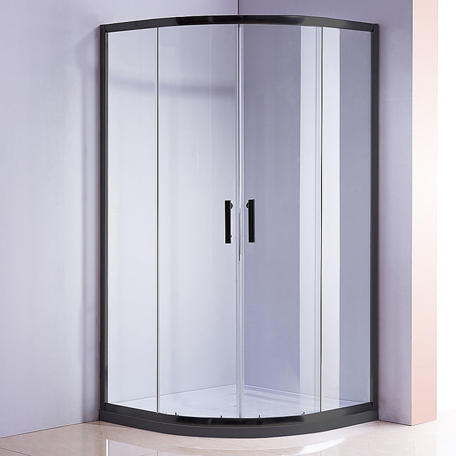 100 x 100cm Chrome Rounded Sliding 6mm Curved Shower Screen with Black Base