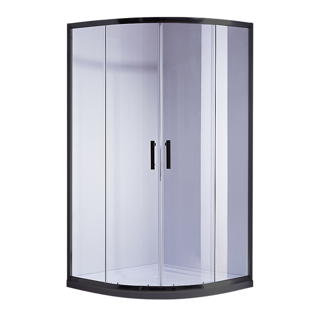 90 x 90cm Black Rounded Sliding 6mm Curved Shower Screen with White Base