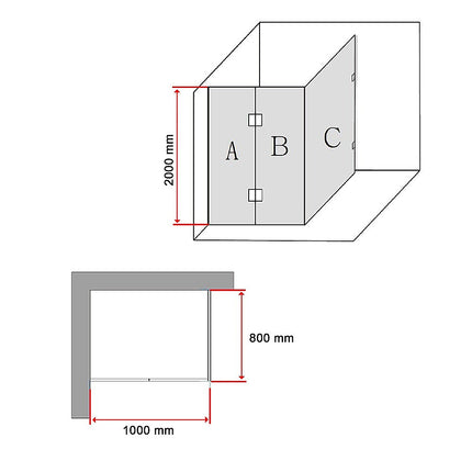 1000 x 800mm Frameless 10mm Glass Shower Screen By Della Francesca