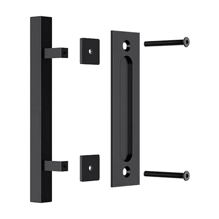 12" Square Pull and Flush Door Handle Set Black Barn Door Hardware