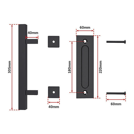 12" Square Pull and Flush Door Handle Set Black Barn Door Hardware
