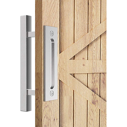 12" Square Pull and Flush Door Handle Set Stainless Steel Barn Door Hardware