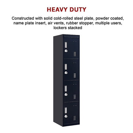 4-Door Vertical Locker for Office Gym Shed School Home Storage