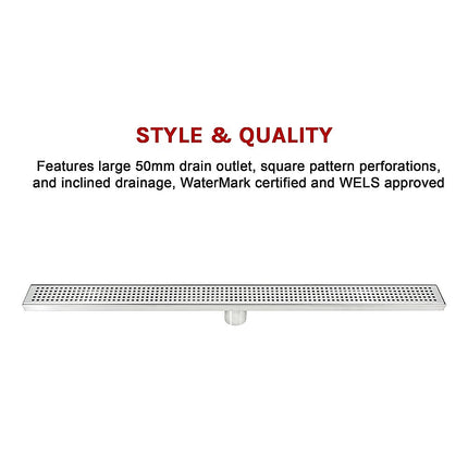 900mm Bathroom Shower Stainless Steel Grate Drain w/Centre outlet Floor Waste Square Pattern