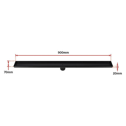 900mm Tile Insert Bathroom Shower Black Grate Drain w/Centre outlet Floor Waste