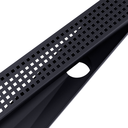 1000mm Bathroom Shower Black Grate Drain w/Centre outlet Floor Waste Square Pattern