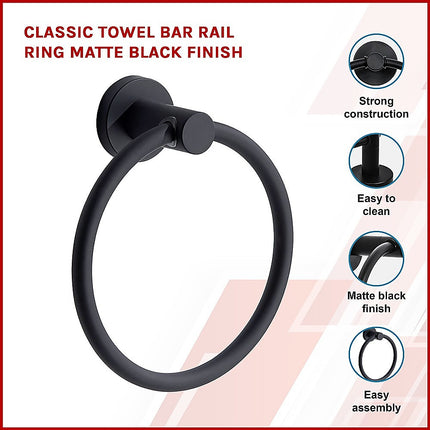 Classic Towel Bar Rail Ring Matte Black Finish
