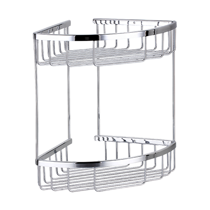 2-Tier Corner Bathroom Basket Shelf Rail Rack