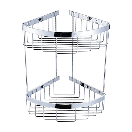 2-Tier Corner Bathroom Basket Shelf Rail Rack