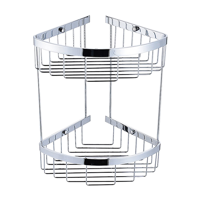 2-Tier Corner Bathroom Basket Shelf Rail Rack